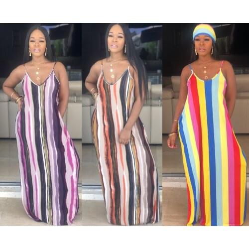 2021 Summer New Style Sexy Temperament Long Skirt Contrast Color Suspenders Womens Clothing Tie-Dye Dress Womens Clothing