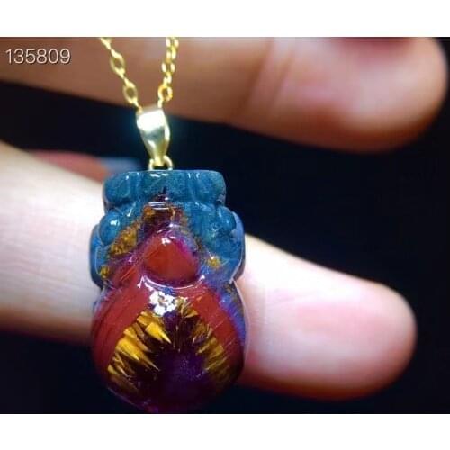 Pi Xiu Natural Cacoxenite Auralite 23 Purple Red Pendant Rutilated 19.1/12.6mm Women Men 18K GOld AAAAAA