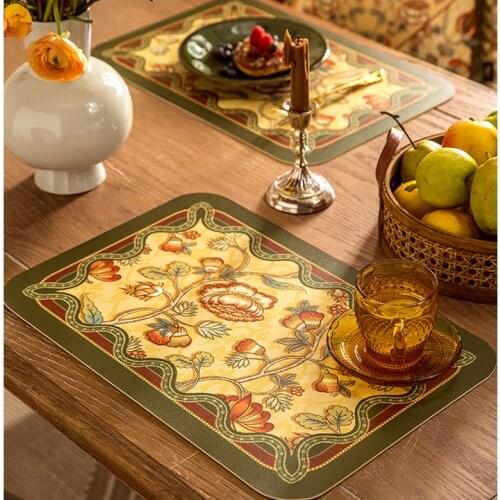 Placemat American Printing PU leather garden hand painting table anti scald heat insulation oil waterproof dining table decor