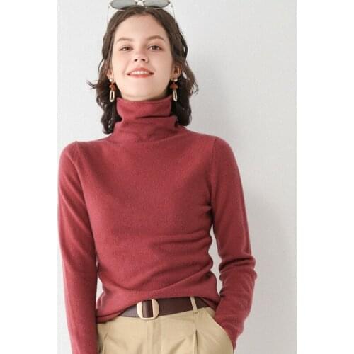 Turtleneck sweater womens autumn/winter 2020 new slim knitted bottoming shirt womens 100% cashmere sweater top