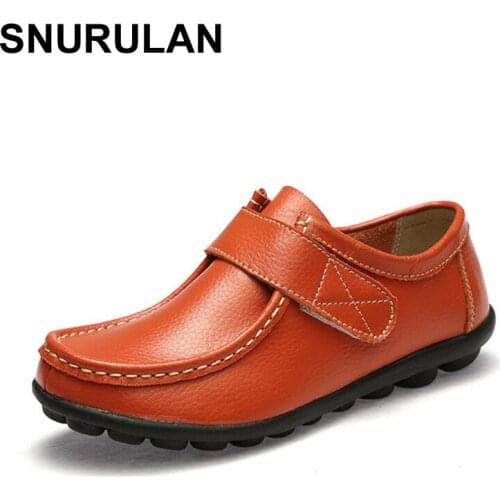 SNURULAN New Genuine Leather Women Autumn Shoes Casual Ladies Loafers Fashion Moccasins Female Flats Solid Shoes Woman Large