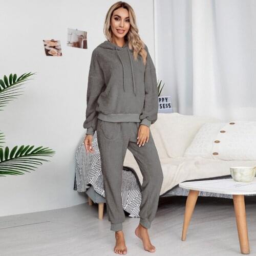 Comfort Velvet Women Outfit Hoodied Top+Pants Two Piece Set Full Sleeve LooseTracksuit Pullovers Lounge Wear Set