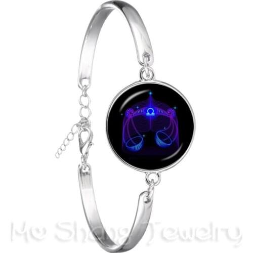 Libra/Scorpio/Sagittarius/Capricorn/Aquarius/Pisces Zodiac Signs Bracelet Retro 12 Constellations Cabochon Glass Gem Birthday