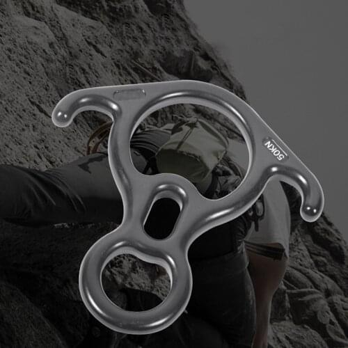 Climbing Descender Aluminum Alloy Bent-Ear Belaying Rappelling Gear 50KN Figure 8 Belay Device for Rock Climbing