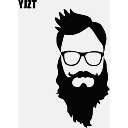 YJZT 6.6CM*14.2CM Beard Barber Shop Hair Cut Cool Vinyl Black/Silver Car Sticker C22-0268