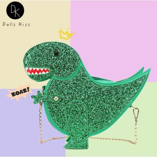 Novel Glittery Dinosaur Pu Leather Crossbody Bag for Womens Chain Purses and Handbags Female Shoulder Bag Casual Clutch Bag