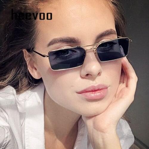 Women Small Sunglasses Vintage Rectangle Square Sunglasses Metal Frame Fashion Brand Designer Luxury Metal Double Bridge Frame