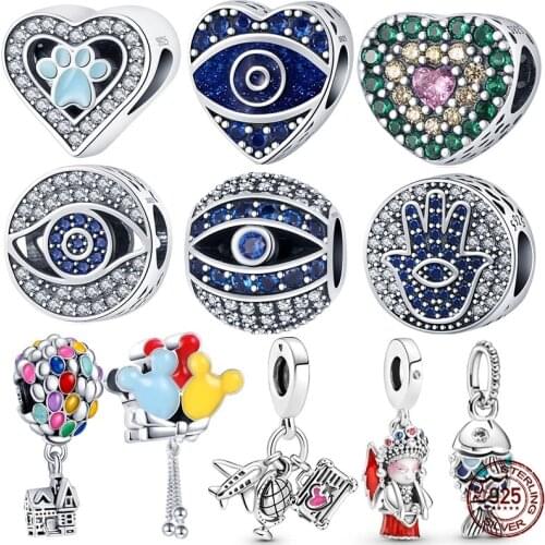 2021 New 925 Sterling Silver Blue Beads Hot Air Balloon Bear Pendant And Love For Original Pandora Bracelet Ladies Jewelry Gift