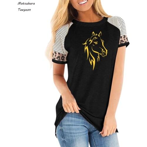 Animal Horse print Women T-shirt Print Short Sleeve Funny Summer Tops Streetwear Tshirt Women Casual Clothes Girl vintage Tees