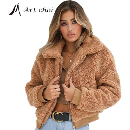 2020 Thick Winter Women Casual Faux Fur Jackets Warm Elagant Female Teddy Plush Coats Sweatshirt Outerwear Overcoats Streetwear