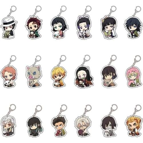 Anime Demon Slayer Acrylic Keychain Cute Brinco Blade Of Ghost Key Chain Kamado Tanjirou Cosplay Pompom Keyrings Pendant