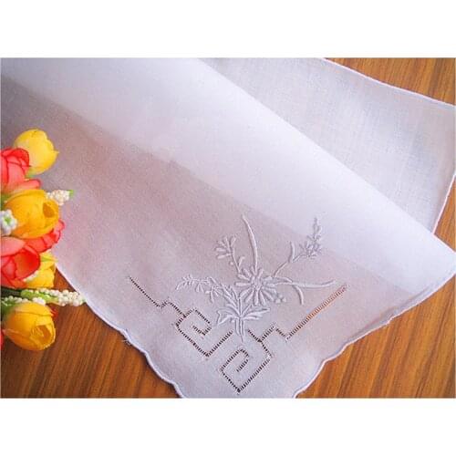 White Handmade Handkerchief 100% Cotton Soft Thin Ladies Artis Applique Drawnwork Embroidered Daisy Mothers Day Gift Hankies
