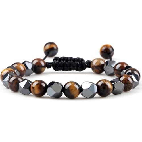 Natural Tiger Eye Stone Fashion Bracelet 8mm Irregular Hematite Beads Handmade Braided Bracelets&Bangles Men Women Yoga Jewelry