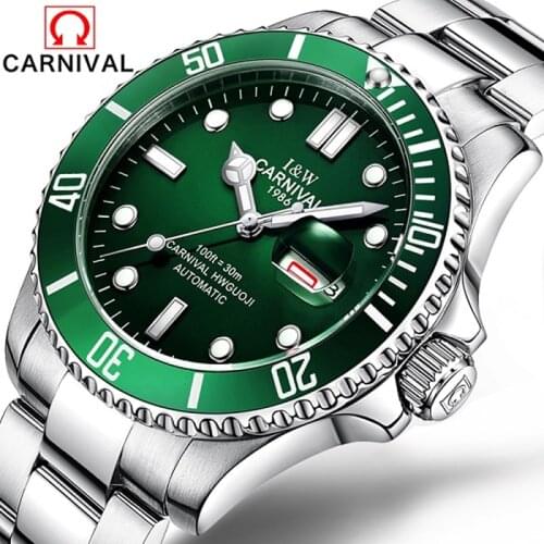 Relogio Masculino CARNIVAL Mens Fashion Automatic Sport Watch Luxury Brand Waterproof Luminous Mechanical Wrist Watch Clock Man