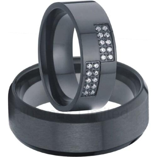 Alliance Anel Custom titanium steel jewelry masterfully designed black 8mm wedding rings for men and women