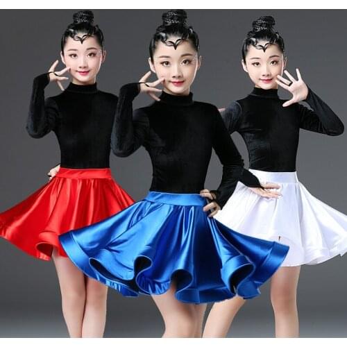 Childrens Latin dance costume girl professional competition clothing high-end long-sleeve performance dance skirt tango dress