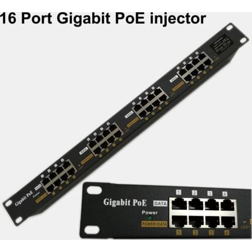 Gigabit Passive PoE 16 Port Power over Ethernet Injector for CCTV Camera, VOIP Phones, Wifi Access Points with 802.3af/802.3at