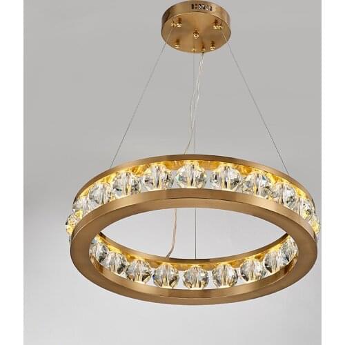 K9 Crystal Copper Luxury LED Pendant Lights Living Room Restaurant Deco Hanging Lamp Creative Bedroom Round Led Pendant Lamps