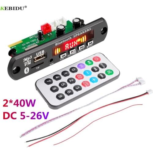 Kebidu 2*40W Amplifier MP3 Player Module Bluetooth 5.0 Decoder Board 5V-26V 80W Amplifier Car FM Radio Module mp3 players