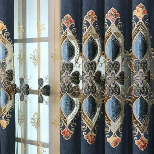 Classic Luxury Navy Plum Embroidery Curtains in the Living Room European Velvet Hollow Curtain Tulle for bedroom Window Screen