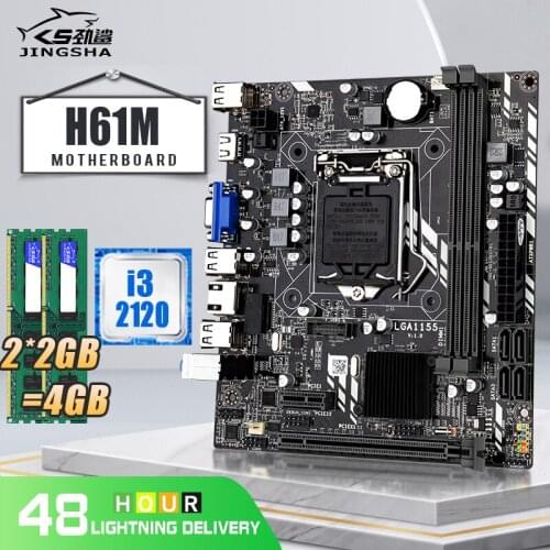 JINGSHA H61M LGA 1155 Motherboard Set with I3-2120 CPU and DDR3 2*2GB 4GB PC RAM 1333MHZ H61 Intel Chipset Motherboard SATA2.0