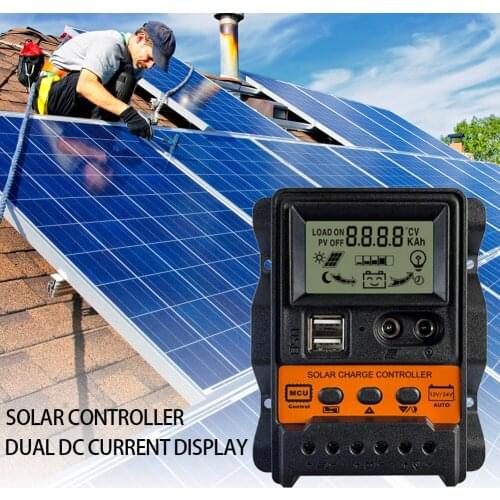 Dual USB LCD Display Solar Charge Controller 12V 24V Self Healing Anti Backflow Circuit Solar Panel Charger Regulator