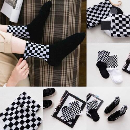 Korea Funky Harajuku Trend Women Socks Geometric Checkered Socks Men Hip Hop Cotton Unisex Streetwear Novelty Socks
