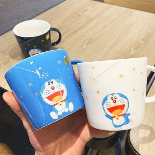 Creative Couple Ceramic Cup Simple Cartoon Doraemon Mug Coffee Mlik Cup Japanese Breakfast Children Birthday Gift for Friends