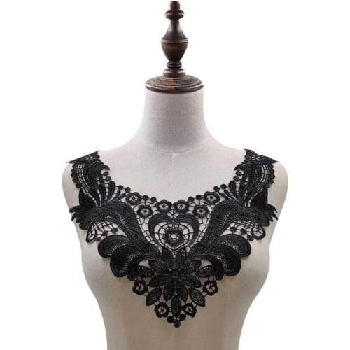 5Pcs White Black Lace Collar Flower Water Soluble Embroidery Applique DIY Dress Clothes Neckline Patch for Sewing Clothing