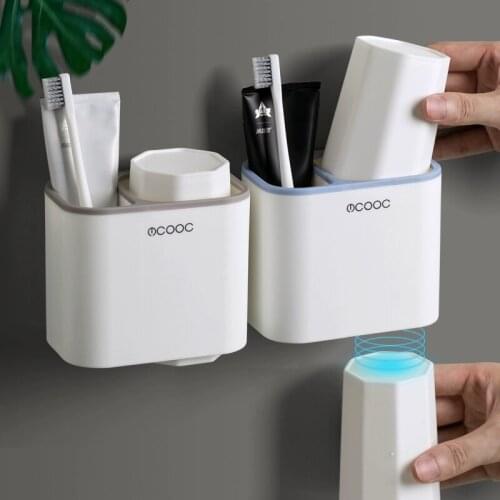 Magnetic Inverted Toothbrush Holder With Cups Wall Toothpaste Storage Rack Drain Toothbrush Organizer Bathroom Accessories