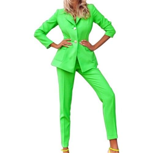 Fashion Office Women Suits & Long Pants Suits women New green business suit solid color small suit suit Two-piece sets women