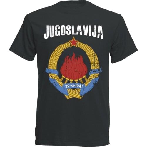 Jugoslavija Yugoslavia Coat of Arms T-Shirt 2019 Footballer Vintage Black Crest High Quality Men Cotton Clothing Ringer T Shirt