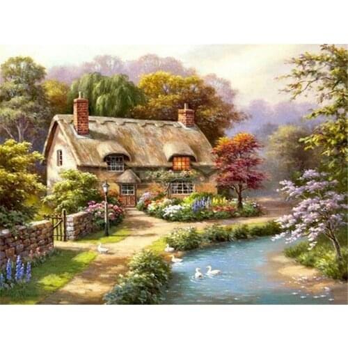 Landscape House DIY Cross Stitch 11CT Embroidery Kits Needlework Craft Set Cotton Thread Printed Canvas Home Decoration Sale