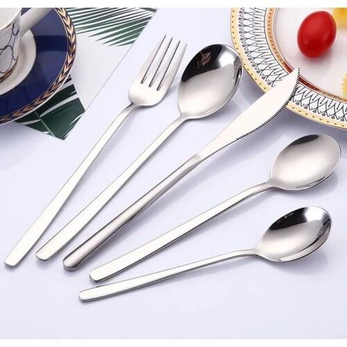 304 Stainless Steel Dinnerware Set Long Handle Forks Knives Scoops Flatware Set