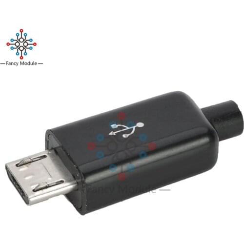 10PCS DIY Micro USB Male Plug Connectors Kit w/ Covers Black