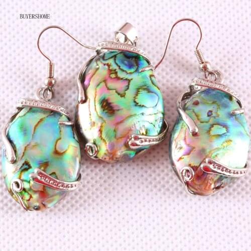 Free Shipping Jewelry Set For Women Fit Necklace Natural New Zealand Abalone Shell Pendant Earrings 1Set U060