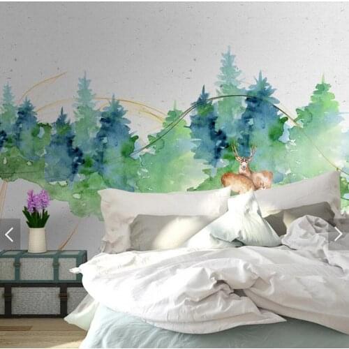 Nordic Watercolor ELK Forest Wallpaper Murals for Living Room Home Wall Decor Wall Paper Rolls Contact Paper Customize