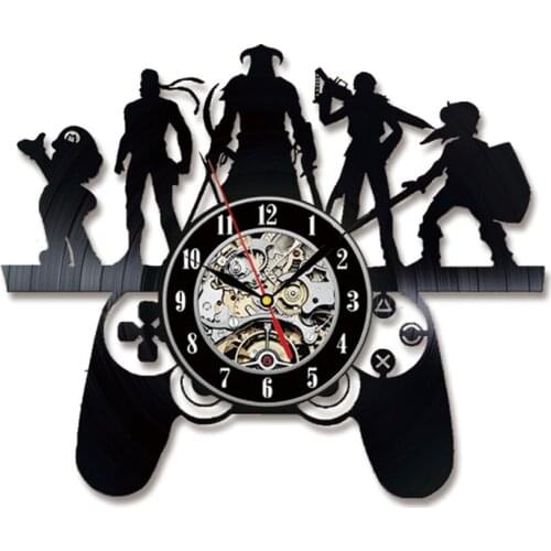 Gamepad Theme Vinyl Record Wall Clock Creative Decorative Wall Art Game Modern Design LED Black Light Time Home Decor Watch