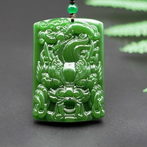 Natural Green Jade Dragon Pixiu Pendant Necklace Chinese Hand-Carved Charm Jewelry Accessories Fashion Amulet for Men Women Gift