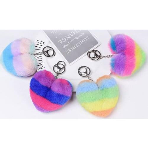 2021 New Multi-color Stitching Love Pendant Color Plush Peach Heart Keychain Rainbow Heart-shaped Bag Car Pendant For Gift