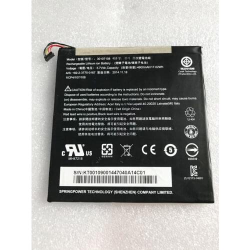 Original 3.7V 4600mAh 30107108 Battery for Iconia Tab 8 A1-840 A1-840FHD A1840 A1401 A1840FHD10L2