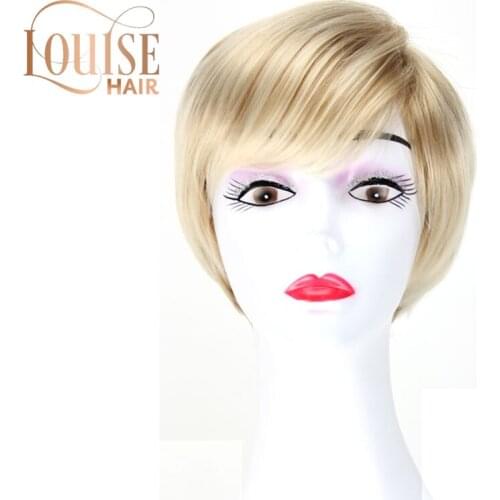 Louise Hair White Women Synthetic Full Wigs Short Straight Bob Hairstyle Blonde HighLights Hair Wig Heat Resistant Free Shipping