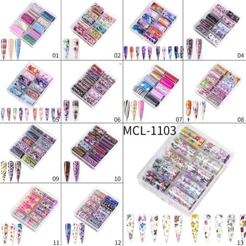 10pcs 4x100cm Nail Foils Flowers Butterfly Leopard Series Transfer Foil Decal Starry Paper Holographic Nails Stickers Decor Set