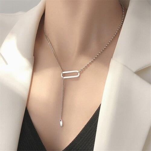 Drop Shipping Korean Style Bead Chain O Shape Oval Strip Long Chain Necklace Tassel Tibetan Asymmetric Necklace For Women