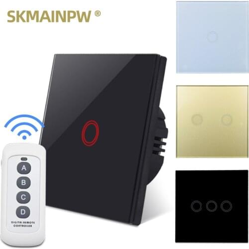 Skmainpw Eu Uk Wireless Switch Remote Control RF433 Golden Black White Crystal Glass Light Wall Touch Switch 1/2/3 Gang