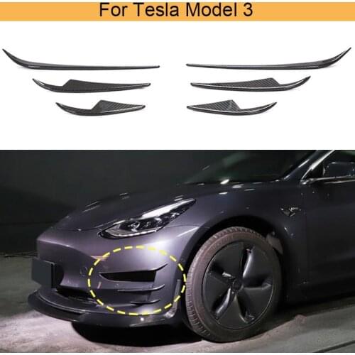 Car Front Bumper Splitters Fins Canards For Tesla Model 3 2016 - 2019 Front Bumper Splitters Air Vent Trims Covers Carbon Fiber