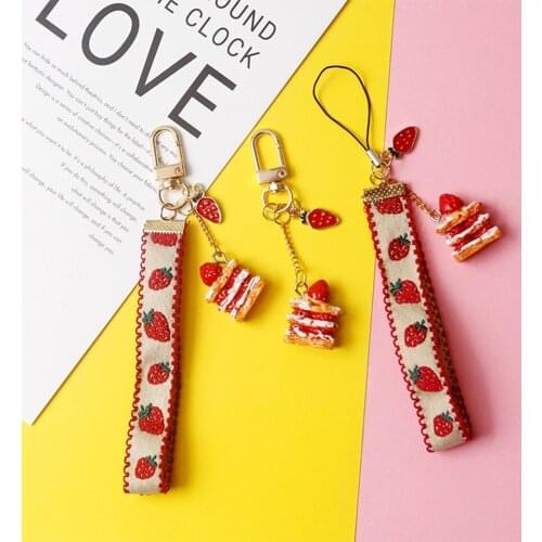 Strap Lanyards for iPhone Samsung Keys Mobile Phone Strap Hang Rope Phone Charm Popular Cute Japanese Strawberry Cake Decor Gift