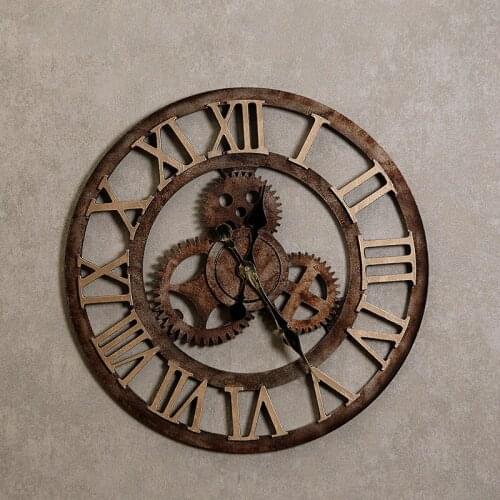 Retro creative wooden Industrial gear modeling clock vintage quartz mute clock home wall decor