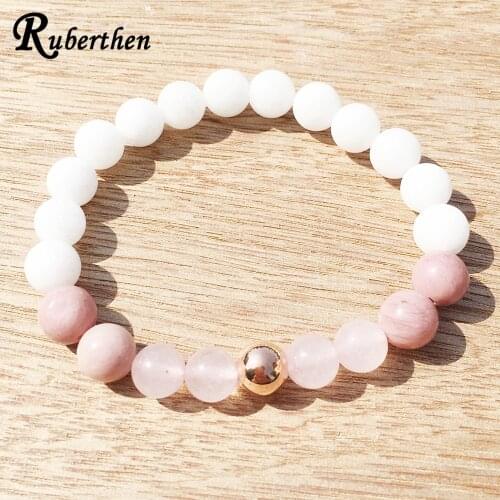 Ruberthen Design Fertility Goddess Bracelet Women` Divine Love Spiritual Bracelet Moonstone Rose Quarz Rhodonite Bracelet