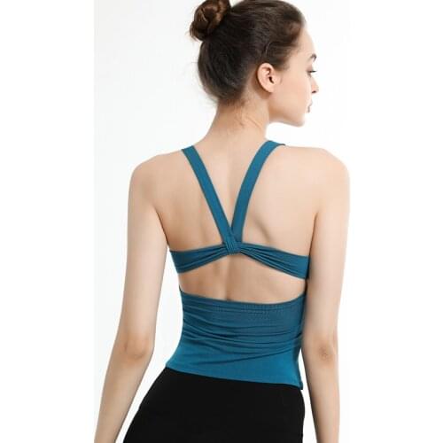 Sexy Back Sports Yoga Tops Women Sleeveless Fitness Shirt Quick-drying Running Vest Gym T-Shirts With Chest Pads